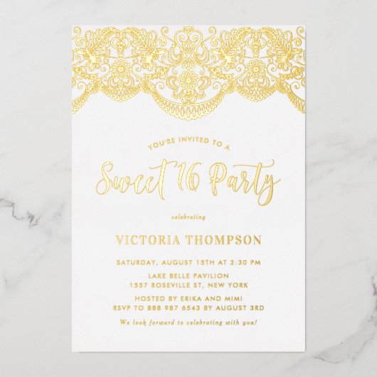 Elegant Brocade Lace Sweet 16 Party Folieneinladung (Vorderseite)