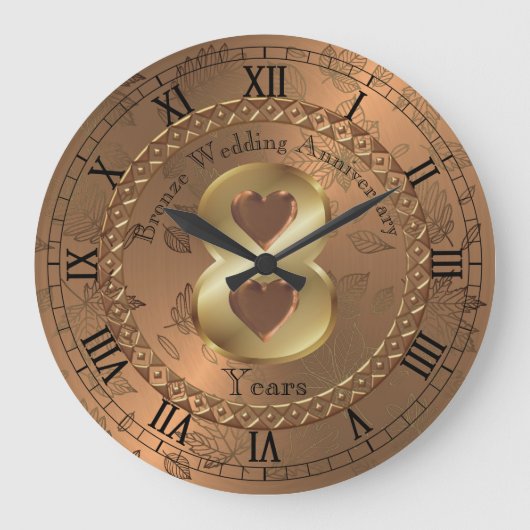 Elegant Bronze 8. Jubiläum Geschenkidee Große Wanduhr (Vorderseite)