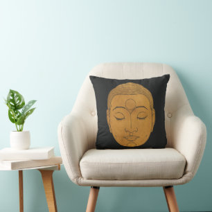 Elegant Bronze Buddha Zen Black Line Zeichnend Kissen