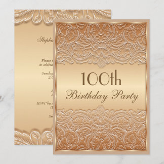 Elegant Bronze French Lace 100. Geburtstag Einladung