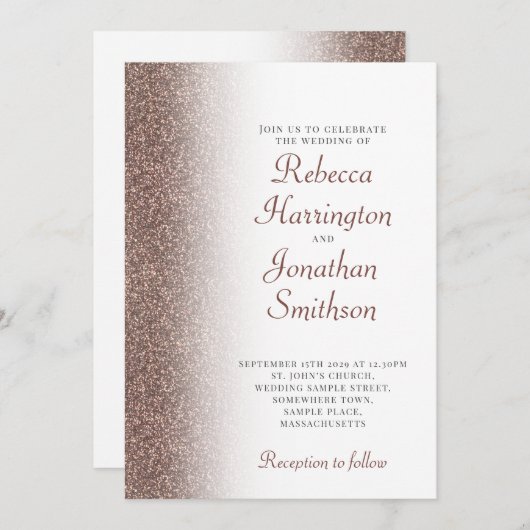 Elegant Bronze Glitzer Script Einladung zur Hochze (Vorne/Hinten)