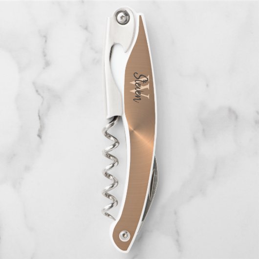 Elegant Bronze Metallic Monogram Name Kellnermesser (Vorderseite)