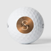 Elegant Bronze Metallic Monogram Name Mens Golfball (Vorderseite)