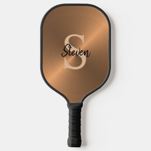Elegant Bronze Metallic Monogram Name Mens Pickleball Schläger (Rückseite)