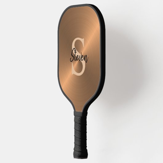 Elegant Bronze Metallic Monogram Name Mens Pickleball Schläger (Links)