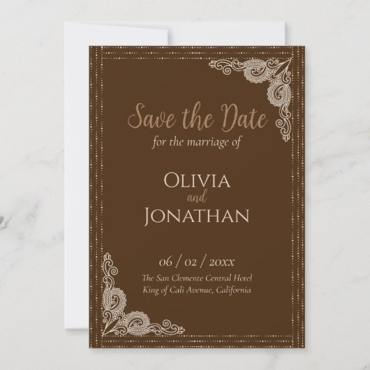 Elegant Bronze verziert Wedding Save the Date Einladung (Vorderseite)