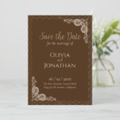 Elegant Bronze verziert Wedding Save the Date Einladung (Stehend Vorderseite)