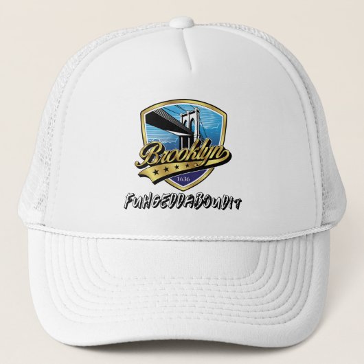 Elegant Brooklyn Shield and Swoosh Design Trucker Truckerkappe (Vorderseite)