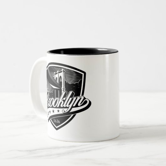 Elegant Brooklyn Swoosh Logo Design Zweifarbige Tasse (Vorderseite Links)