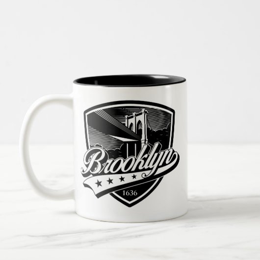 Elegant Brooklyn Swoosh Logo Design Zweifarbige Tasse (Links)