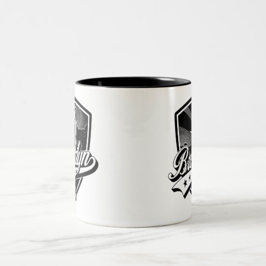 Elegant Brooklyn Swoosh Logo Design Zweifarbige Tasse (Mittel)