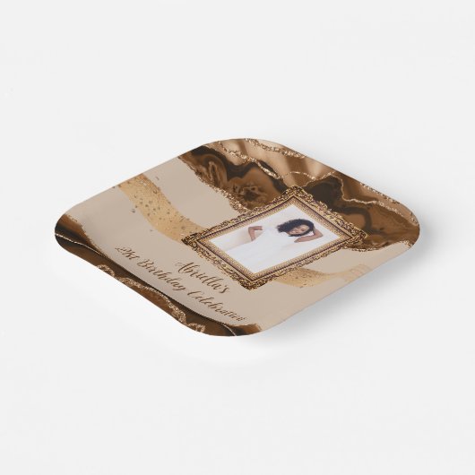 Elegant Brown Agate Foto Einladung Pappteller (Gewinkelt)
