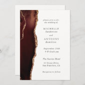 Elegant Brown Agate Gold Einladung (Vorne/Hinten)