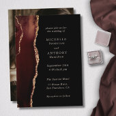 Elegant Brown Agate Gold Foto Wedding Einladung