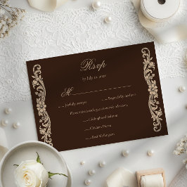 Elegant Brown and Cream Vintage Baroque Wedding RSVP Karte