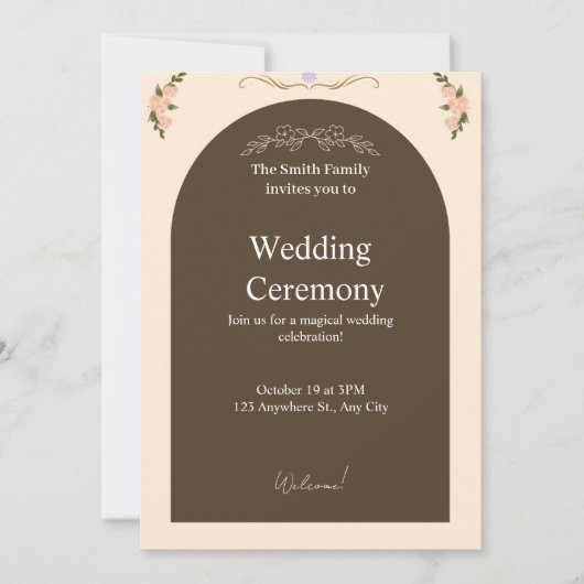 Elegant Brown Arch Floral Wedding Invitation | Min Einladung (Vorderseite)