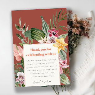 Elegant Brown Blush Boho Tropical Floral Wedding Dankeskarte