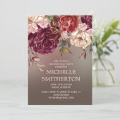 Elegant Brown Burgundy Elfenbeinflora 50. Geburtst Einladung (Stehend Vorderseite)