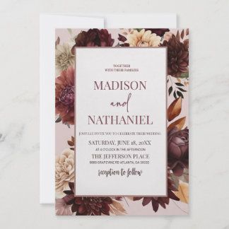 Elegant Brown Burgundy Floral Wedding Einladung
