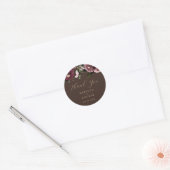 Elegant Brown Burgundy Floral Wedding Runder Aufkleber (Umschlag)