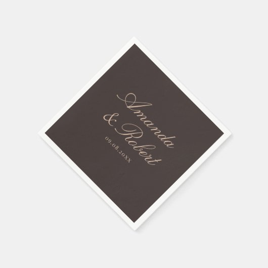 Elegant Brown Calligraphy Wedding Serviette (Ecke)