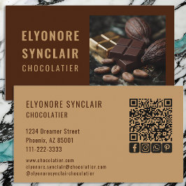 Elegant Brown Caramel Chocolatier Photo Social QR  Visitenkarte