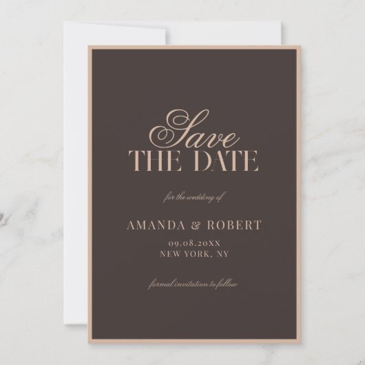 Elegant Brown Classic Old Money Wedding Save The Date (Vorderseite)
