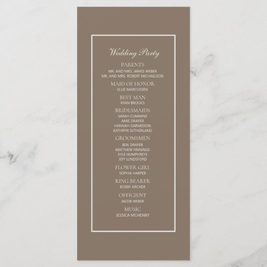 Elegant Brown Cream Script Wedding Program Programm (Rückseite)