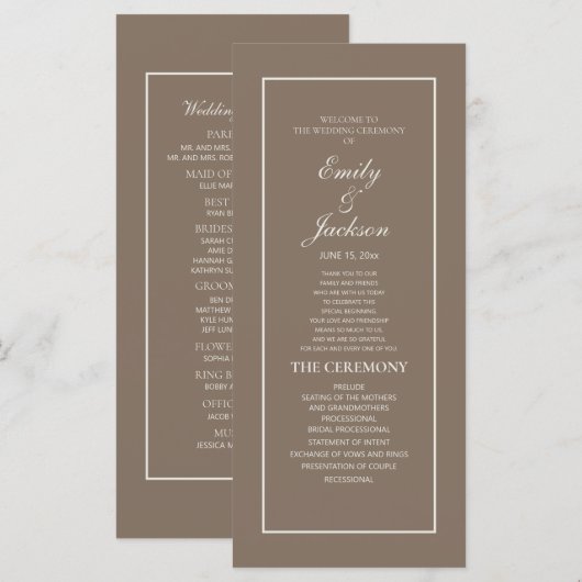 Elegant Brown Cream Script Wedding Program Programm (Vorne/Hinten)