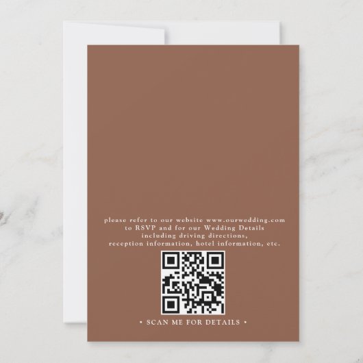 Elegant Brown Ecru Classic Budget QR Code Wedding Einladung (Rückseite)