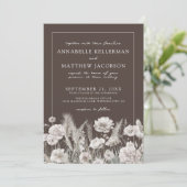 Elegant Brown Floral Boho Wedding Einladung (Stehend Vorderseite)