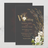 Elegant Brown Floral Rustic Script Wedding Einladung (Vorne/Hinten)