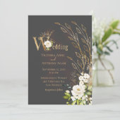 Elegant Brown Floral Rustic Script Wedding Einladung (Stehend Vorderseite)