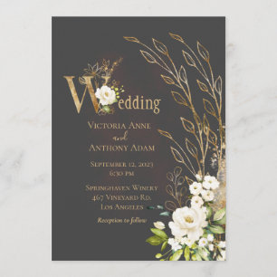 Elegant Brown Floral Rustic Script Wedding Einladung