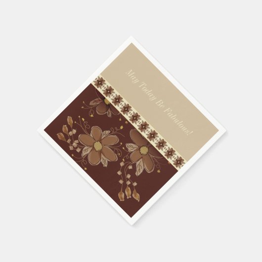 Elegant Brown Floral Serviette (Ecke)
