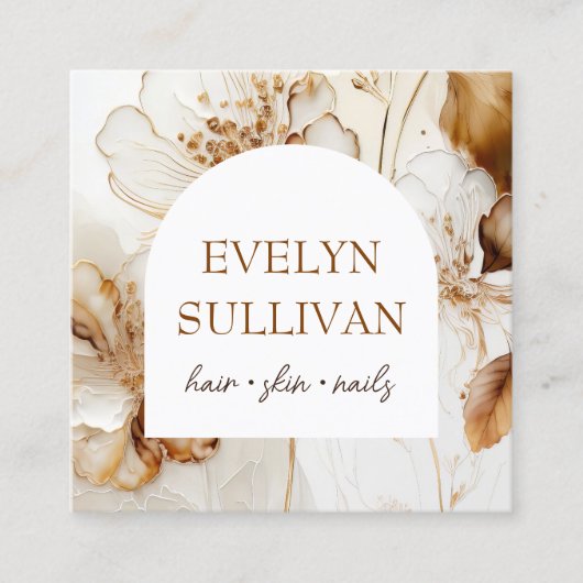 Elegant brown flowers quadratische visitenkarte (Vorderseite)