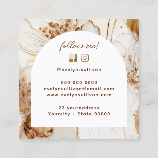 Elegant brown flowers quadratische visitenkarte (Rückseite)