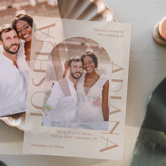 Elegant Brown Foto Arch Wedding Pergament Einladungen