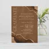 Elegant Brown Gold Agate Graduation Party Einladung (Stehend Vorderseite)