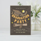 Elegant Brown Gold Graduation Party Invitation Einladung (Stehend Vorderseite)