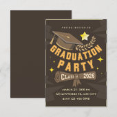 Elegant Brown Gold Graduation Party Invitation Einladung (Vorne/Hinten)