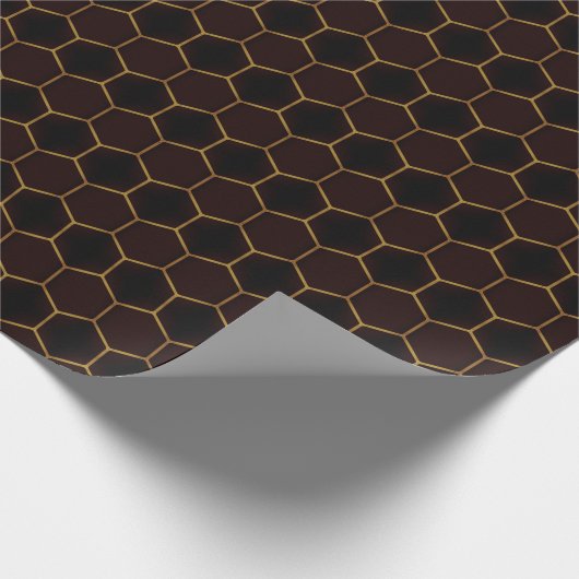 Elegant Brown Gold Honeycomb Hexagon Muster Manly Geschenkpapier (Ecke)