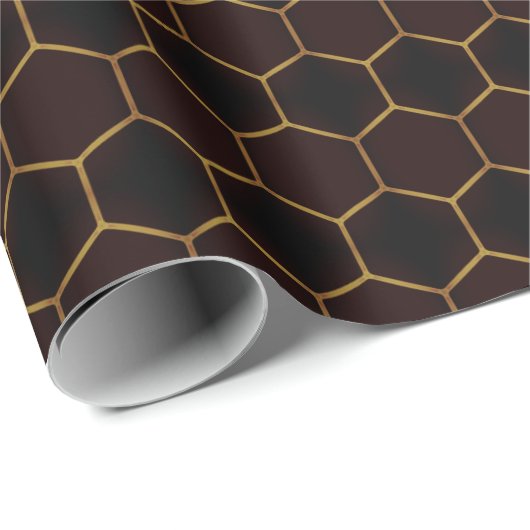Elegant Brown Gold Honeycomb Hexagon Muster Manly Geschenkpapier (Rolleneckpunkt)