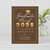 Elegant Brown Gold Script Class of 2025 Abschluss Ankündigung (Stehend Vorderseite)