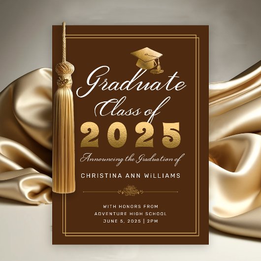 Elegant Brown Gold Script Class of 2025 Abschluss Ankündigung