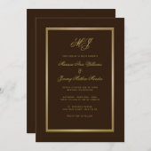 Elegant Brown Gold Script Monogram Wedding Einladung (Vorne/Hinten)
