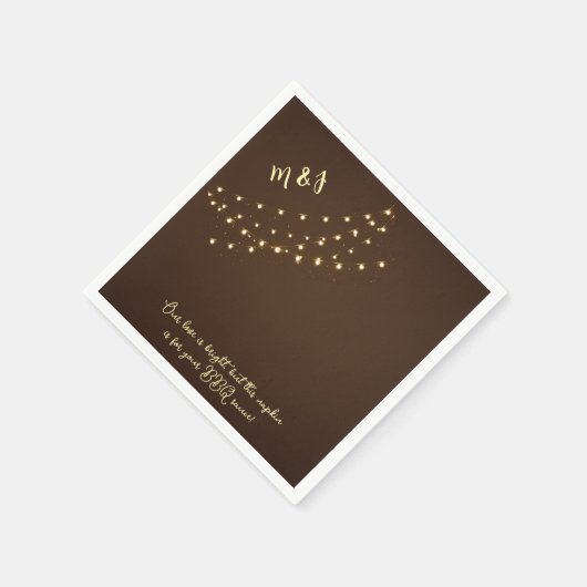 Elegant Brown & Gold String Lights Funny Wedding  Serviette (Ecke)