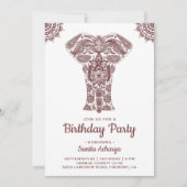 Elegant Brown Henna Elephant Geburtstagsparty Einladung (Vorderseite)