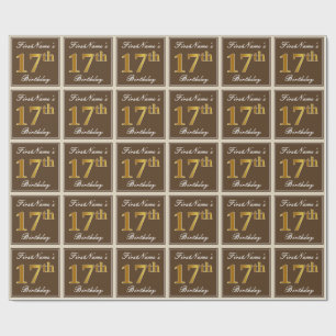 Elegant, Brown, Imitat-Gold17. Geburtstag + Name Geschenkpapier