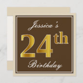 Elegant, Brown, Imitat-Gold24. Geburtstag + Name Einladung (Vorne/Hinten)